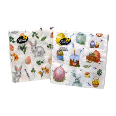 Silken Салфетки бумажные пасхальные "Кролик и Пасочка микс" 33*33 см 3 слоя 18 шт