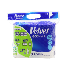Туалетная бумага Velvet Soft White Eco Roll  8 рул. 3 слоя 300 отрывов