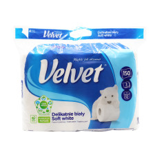 Туалетная бумага Velvet Soft White трехслойная 150 отрывов 12 рулонов