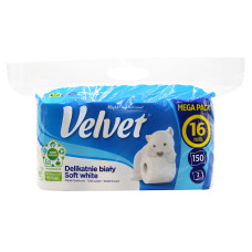 Туалетная бумага Velvet Soft White трехслойная 150 отрывов 16 рулонов