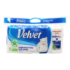 Туалетная бумага Velvet Soft White трехслойная 150 отрывов 8 рулонов
