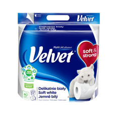 Туалетний папір Velvet Soft White тришаровий 150 відривів 4 рулони